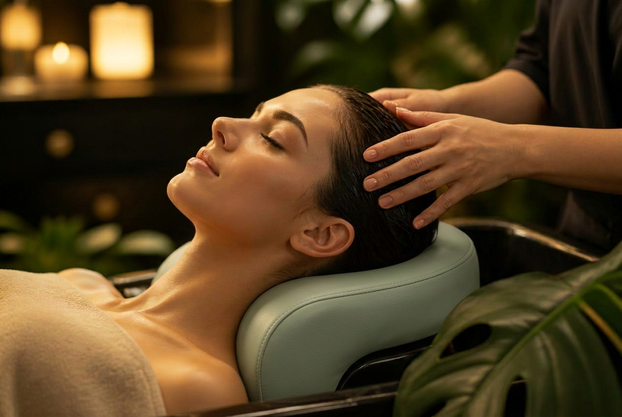 Guest receiving a luxury head spa scalp treatment at Lua Head Spa